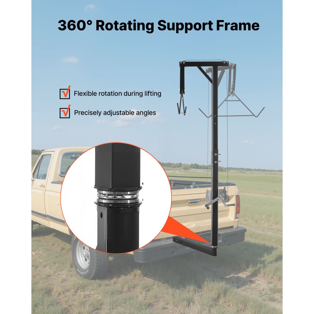 VEVOR Truck Hitch Game Hoist, 300 lbs Load Capacity, Hunting Deer Hoist with 2-inch Receiver, 360-Degree Swivel Shaft & Adjustable Height, Includes Gambrel Winch for Skinning & Cleaning Game
