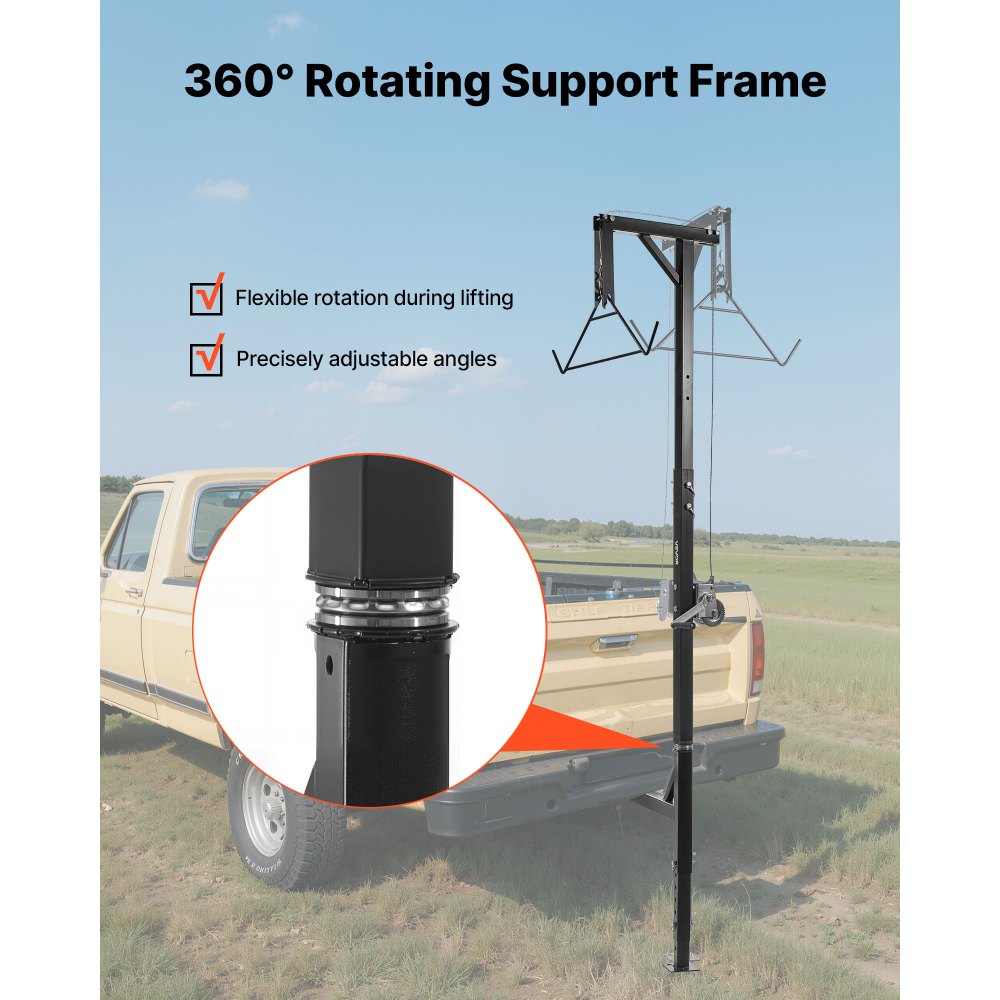 VEVOR Truck Hitch Game Hoist, 500 lbs Load Capacity, Hunting Deer Hoist with 2-inch Receiver, 360-Degree Swivel Shaft & Adjustable Height, Includes Gambrel Winch for Skinning & Cleaning Game