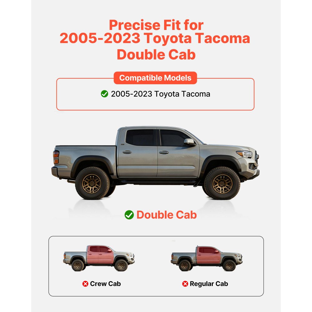 VEVOR Running Boards, 4 Inches Side Steps Compatible with 2005-2023 Toyota Tacoma Double Cab, Black Carbon Steel Nerf Bars, 550 lbs Load Capacity, Wide Non-Slip Hollow Surface with Rustproof Coating