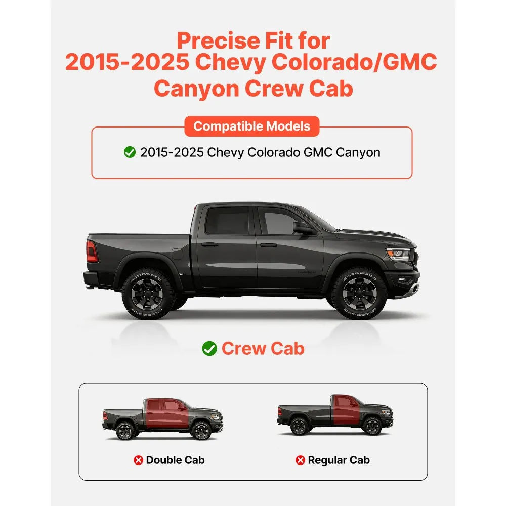 VEVOR Running Boards, 3 Inches Side Steps Compatible with 2015-2025 Chevy Colorado/GMC Canyon Crew Cab, Black Carbon Steel Nerf Bars, 550 lbs Load Capacity, Non-Slip Surface with Rustproof Coating