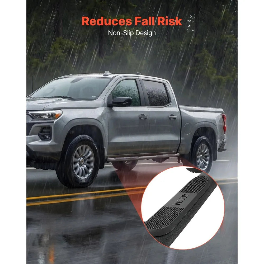 VEVOR Running Boards, 3 Inches Side Steps Compatible with 2015-2025 Chevy Colorado/GMC Canyon Crew Cab, Black Carbon Steel Nerf Bars, 550 lbs Load Capacity, Non-Slip Surface with Rustproof Coating