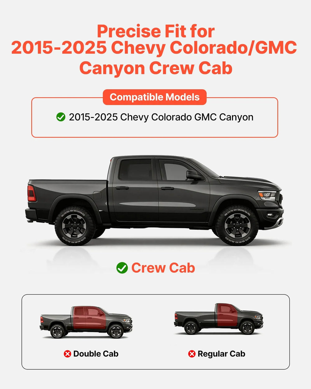 VEVOR Running Boards, 3 Inches Side Steps Compatible with 2015-2025 Chevy Colorado/GMC Canyon Crew Cab, Black Carbon Steel Nerf Bars, 550 lbs Load Capacity, Non-Slip Surface with Rustproof Coating
