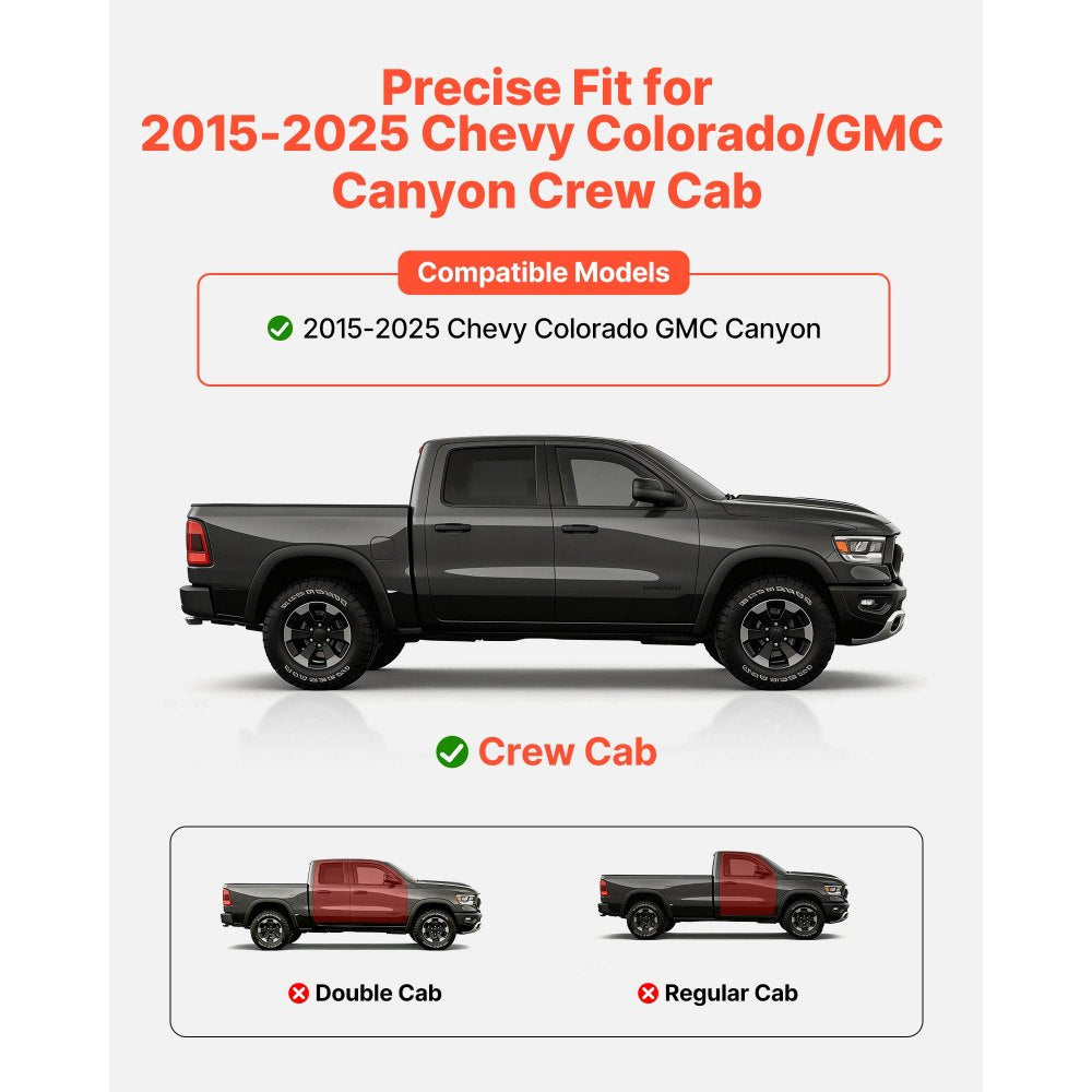 VEVOR Running Boards, 4 Inches Side Steps Compatible with 2015-2025 Chevy Colorado/GMC Canyon Crew Cab, Black Carbon Steel Nerf Bars, 550 lbs Load Capacity, Non-Slip Surface with Rustproof Coating