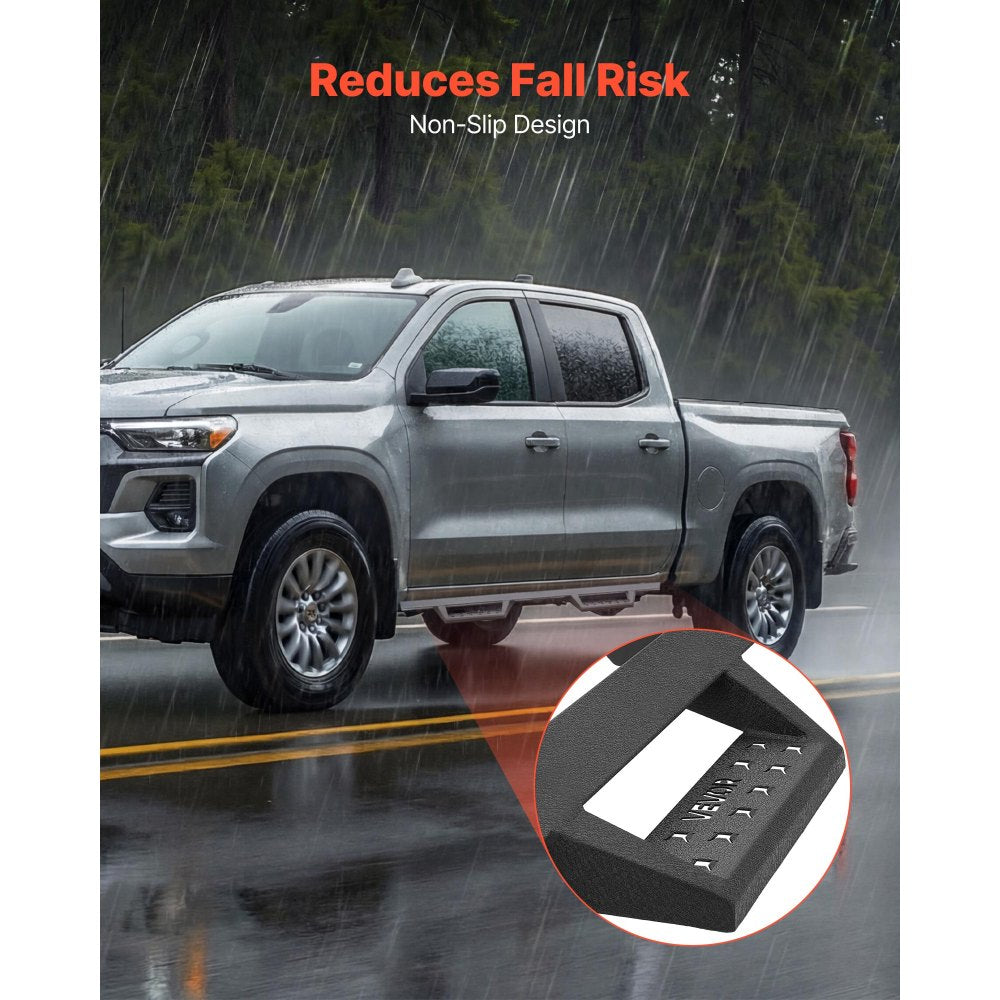VEVOR Running Boards, 4 Inches Side Steps Compatible with 2015-2025 Chevy Colorado/GMC Canyon Crew Cab, Black Carbon Steel Nerf Bars, 550 lbs Load Capacity, Non-Slip Surface with Rustproof Coating