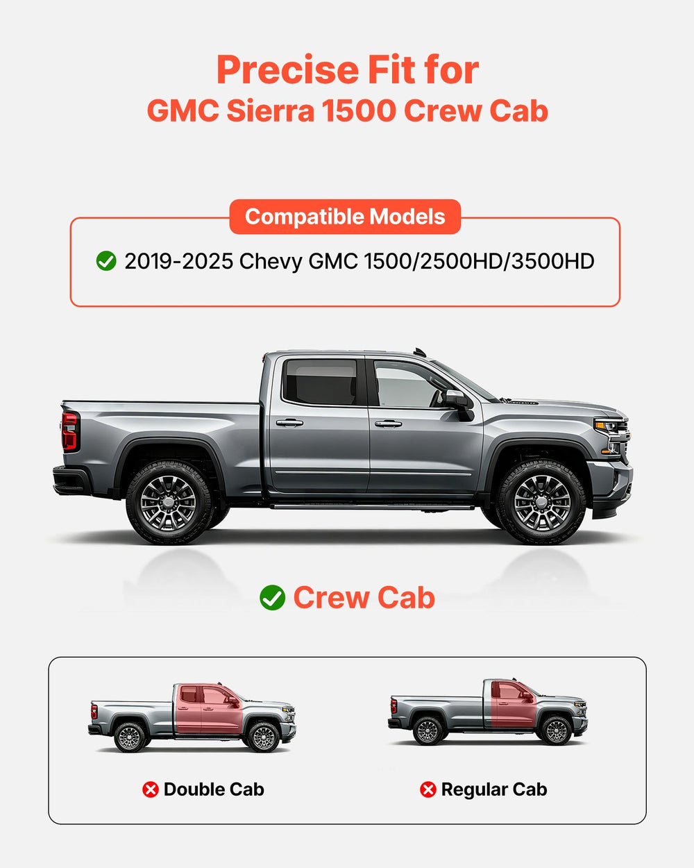 VEVOR Running Boards, 3 Inches Side Steps Compatible with 2019-2025 Chevy GMC 1500/2500HD/3500HD Crew Cab, Black Carbon Steel Nerf Bars, 550 lbs Load Capacity, Non-Slip Surface with Rustproof Coating