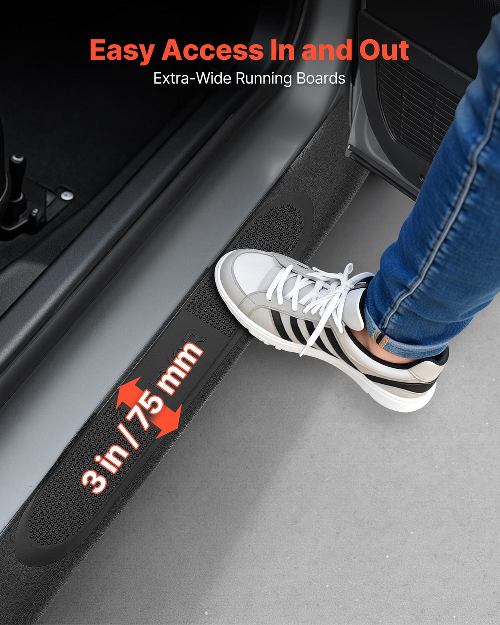 VEVOR Running Boards, 3 Inches Side Steps Compatible with 2019-2025 Chevy GMC 1500/2500HD/3500HD Crew Cab, Black Carbon Steel Nerf Bars, 550 lbs Load Capacity, Non-Slip Surface with Rustproof Coating