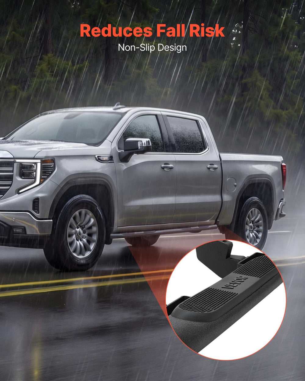 VEVOR Running Boards, 3 Inches Side Steps Compatible with 2019-2025 Chevy GMC 1500/2500HD/3500HD Crew Cab, Black Carbon Steel Nerf Bars, 550 lbs Load Capacity, Non-Slip Surface with Rustproof Coating