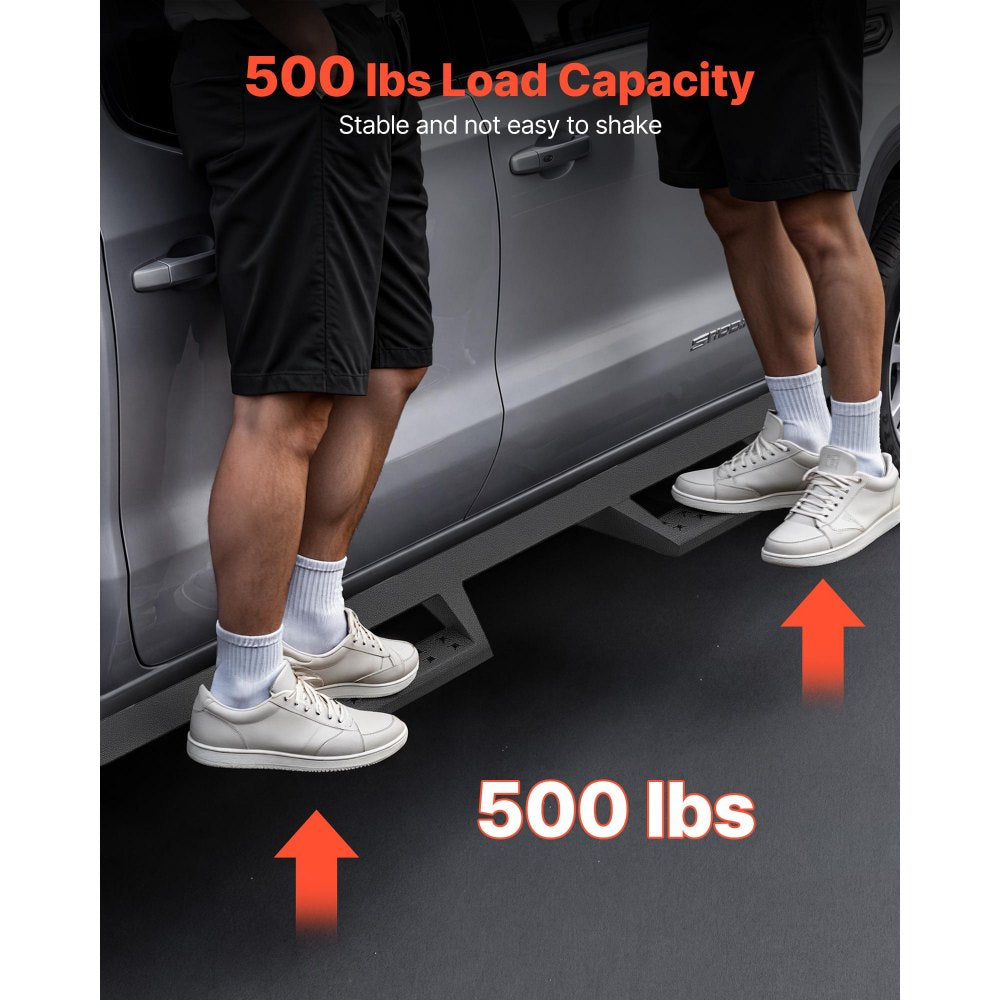 VEVOR Running Boards, 4 Inches Side Steps Compatible with 2019-2025 Chevy GMC 1500/2500HD/3500HD Crew Cab, Black Carbon Steel Nerf Bars, 550 lbs Load Capacity, Non-Slip Surface with Rustproof Coating