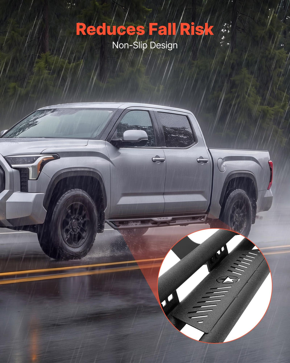 VEVOR Running Boards, 6 Inches Side Steps Compatible with 2022-2025 Toyota Tundra CrewMax Cab, Black Carbon Steel Nerf Bars, 550 lbs Load Capacity, Wide Non-Slip Hollow Surface with Rustproof Coating