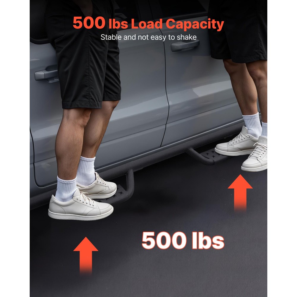 VEVOR Running Boards, 4 Inches Side Steps Compatible with 2024-2025 Toyota Tacoma Double Cab, Black Carbon Steel Nerf Bars, 550 lbs Load Capacity, Wide Non-Slip Hollow Surface with Rustproof Coating
