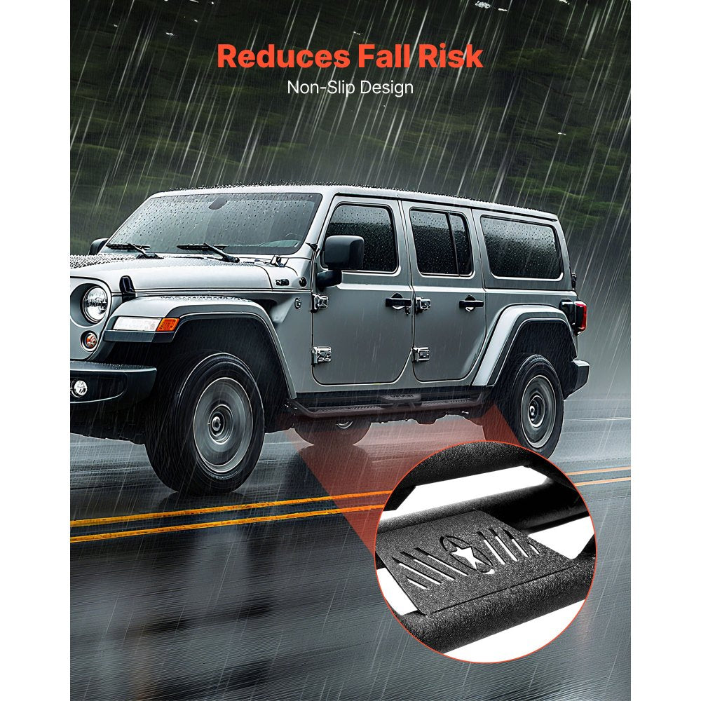 VEVOR Running Boards, 6 Inches Side Steps Compatible with 2018-2025 Jeep Wrangler JL 4 Door, Black Carbon Steel Nerf Bars, 550 lbs Load Capacity, Wide Non-Slip Hollow Surface with Rustproof Coating