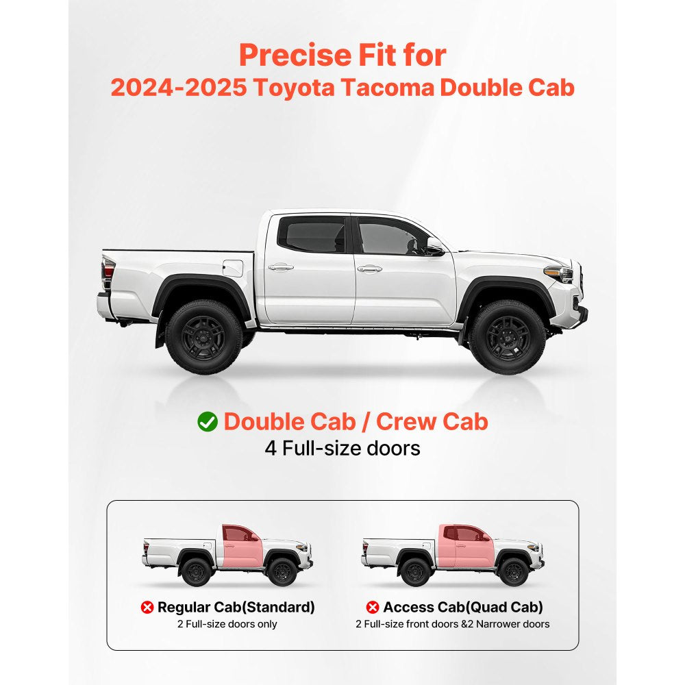 VEVOR Running Boards, 6 Inches Side Steps Compatible with 2024-2025 Toyota Tacoma Double Cab, Black Carbon Steel Nerf Bars, 550 lbs Load Capacity, Wide Non-Slip Hollow Surface with Rustproof Coating