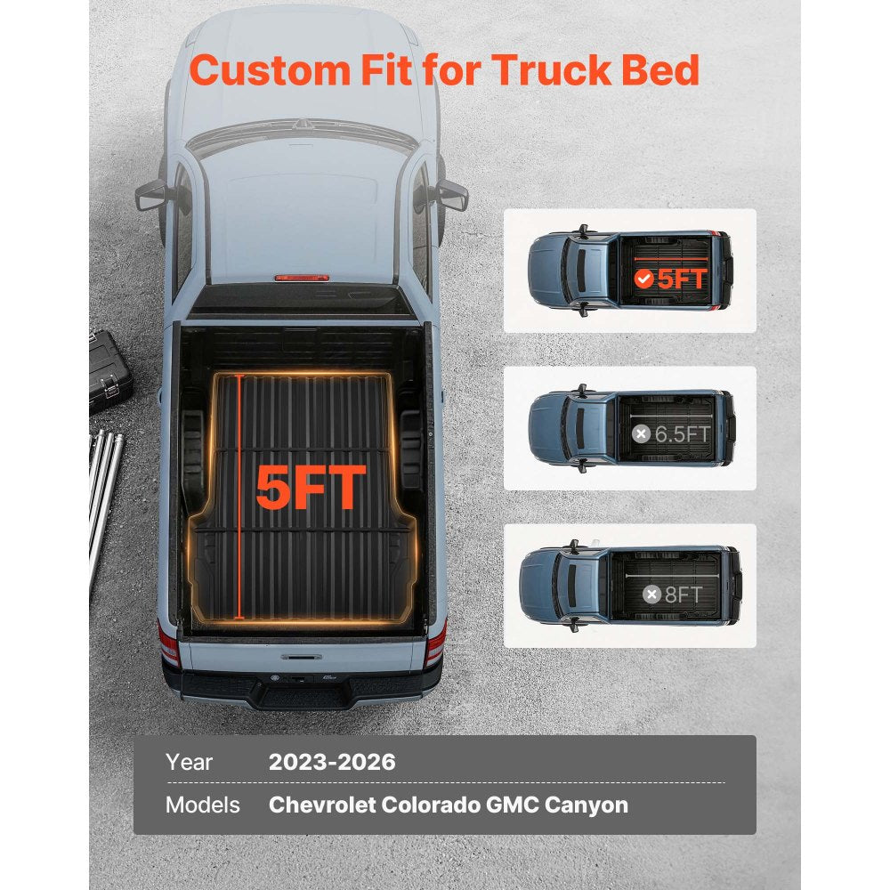 VEVOR Truck Bed Mat, TPE, Fit for 2023-2025 Chevy Colorado&GMC Canyon 5FT Bed, Heavy Duty Custom Fit, All Weather Protection Trunk Liner, for 23-25 Chevrolet Colorado/GMC Canyon Pickup Accessories