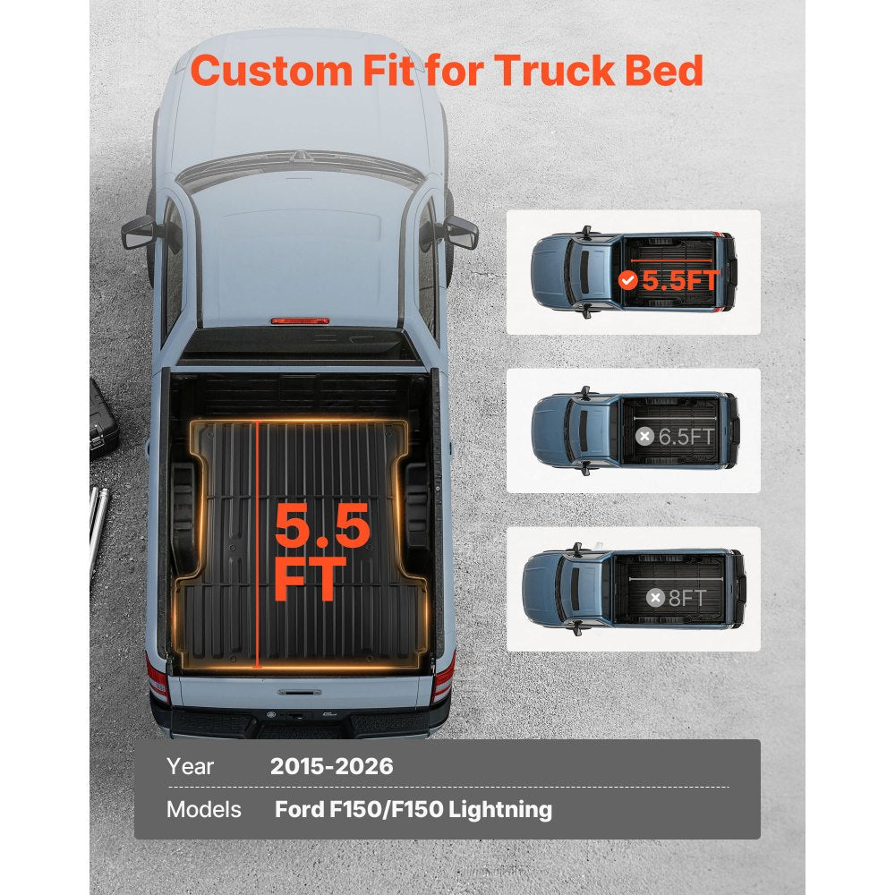 VEVOR Truck Bed Mat, TPE, Compatible with 2015-2026 Ford F150 Lightning Bed, Heavy Duty Custom Fit, All Weather Protection Pickup Car Cargo Trunk Liner Replacement, for 2015-2026 Ford F150 Accessories