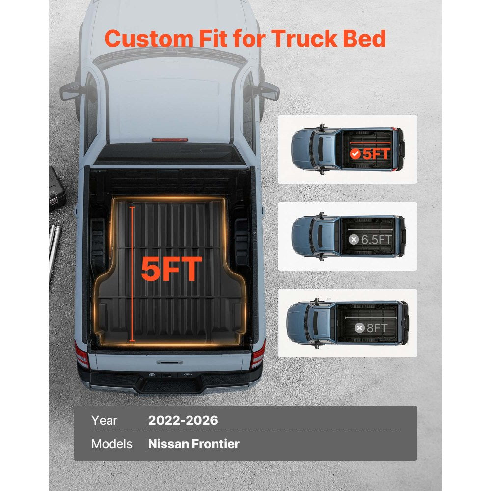 VEVOR Truck Bed Mat, TPE, Compatible with 2022-2026 Nissan Frontier Bed, Heavy Duty Custom Fit, All Weather Protection Pickup Car Trunk Liner Replacement, for 2022-2026 Nissan Frontier Accessories