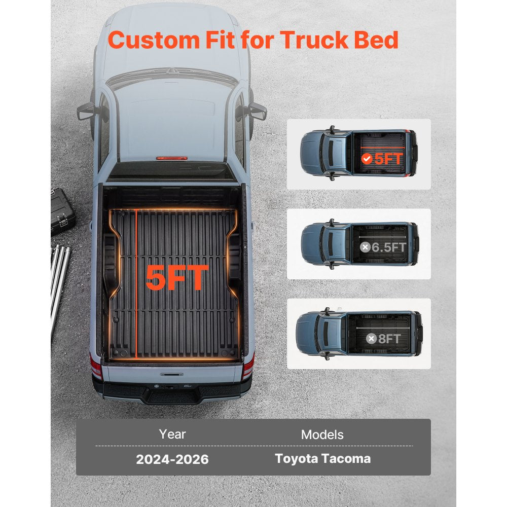 VEVOR Truck Bed Mat, TPE, Compatible with 2024-2026 Toyota Tacoma Bed, Heavy Duty Custom Fit, All Weather Protection Pickup Car Cargo Trunk Liner Replacement, for 2024-2026 Toyota Tacoma Accessories