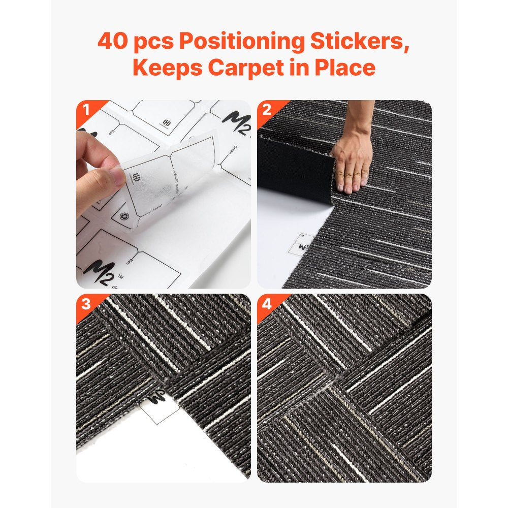VEVOR Carpet Tiles Reusable 24x24 inch, 24 PCS Modular Carpet Square Rug, Commercial Floor Soft Padded for Seamless Cover 96sq.ft, Easy DIY Replacement for Living Room Bedroom Office Indoor,Gray