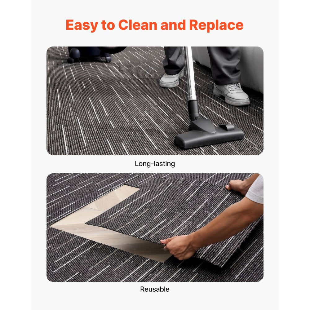 VEVOR Carpet Tiles Reusable 24x24 inch, 24 PCS Modular Carpet Square Rug, Commercial Floor Soft Padded for Seamless Cover 96sq.ft, Easy DIY Replacement for Living Room Bedroom Office Indoor,Gray