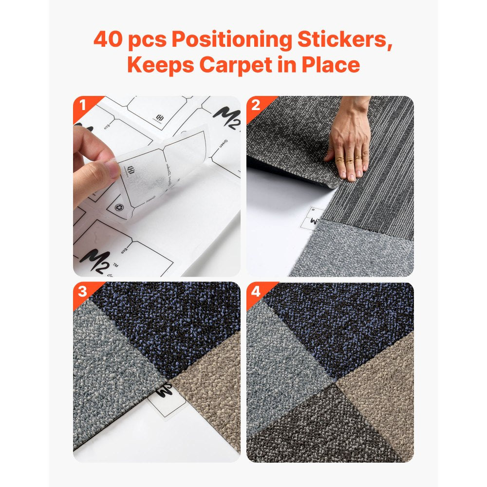 VEVOR Carpet Tiles Reusable 20x20 inch, 24 PCS Modular Carpet Square Rug, Commercial Floor Soft Padded for Seamless Cover 66.6sq.ft, Easy DIY Replacement for Living Room Bedroom Indoor,Multicolor