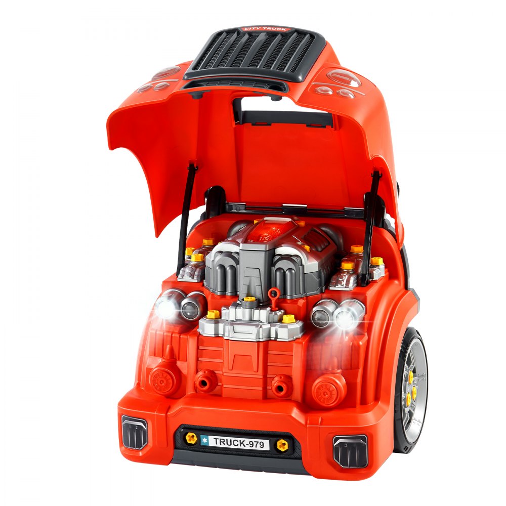 VEVOR Engine Toy, 60 Pieces, Kids Mechanic Car Repair Set with Removable Parts, Lights and Sounds, Steering Wheel and Horn, Kids Mechanic Workshop Set for Toddler Ages 3 Years and Up, Red