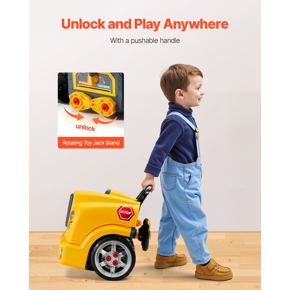 VEVOR Engine Toy, 60 Pieces, Kids Mechanic Car Repair Set with Removable Parts, Lights and Sounds, Steering Wheel and Horn, Kids Mechanic Workshop Set for Toddler Ages 3 Years and Up, Yellow