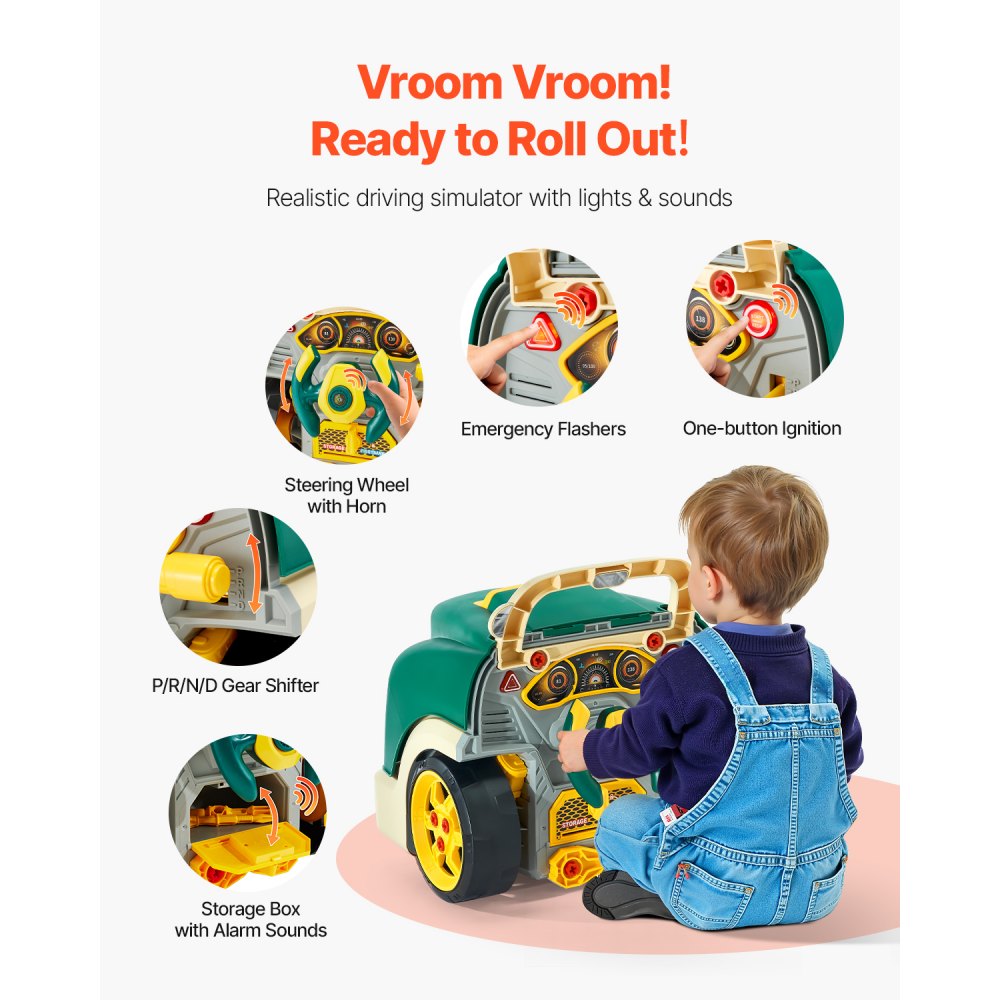 VEVOR Engine Toy, 60 Pieces, Kids Mechanic Car Repair Set with Removable Parts, Lights and Sounds, Steering Wheel and Horn, Kids Mechanic Workshop Set for Toddler Ages 3 Years and Up, Green