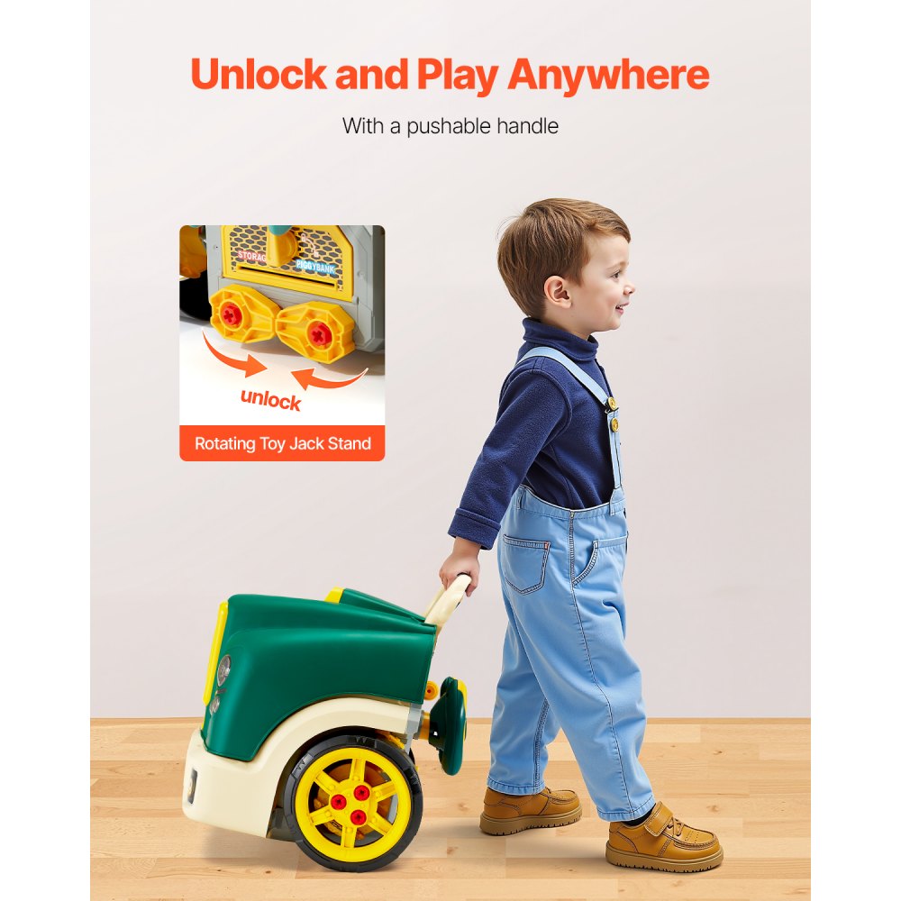 VEVOR Engine Toy, 60 Pieces, Kids Mechanic Car Repair Set with Removable Parts, Lights and Sounds, Steering Wheel and Horn, Kids Mechanic Workshop Set for Toddler Ages 3 Years and Up, Green