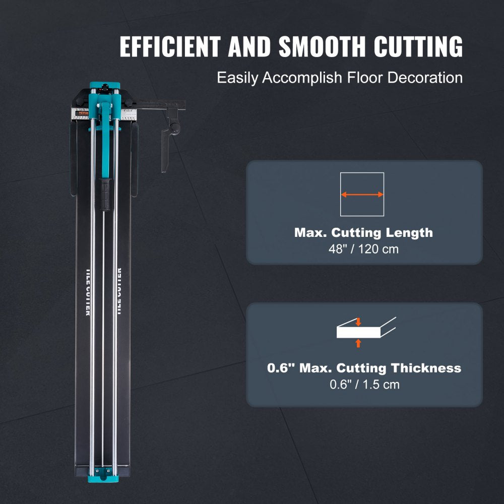 VEVOR Manual Tile Cutter, 48 inch, Porcelain Ceramic Tile Cutter with Tungsten Carbide Cutting Wheel, Infrared Positioning, Anti-Skid Feet, Double Rails for professional installers or beginners