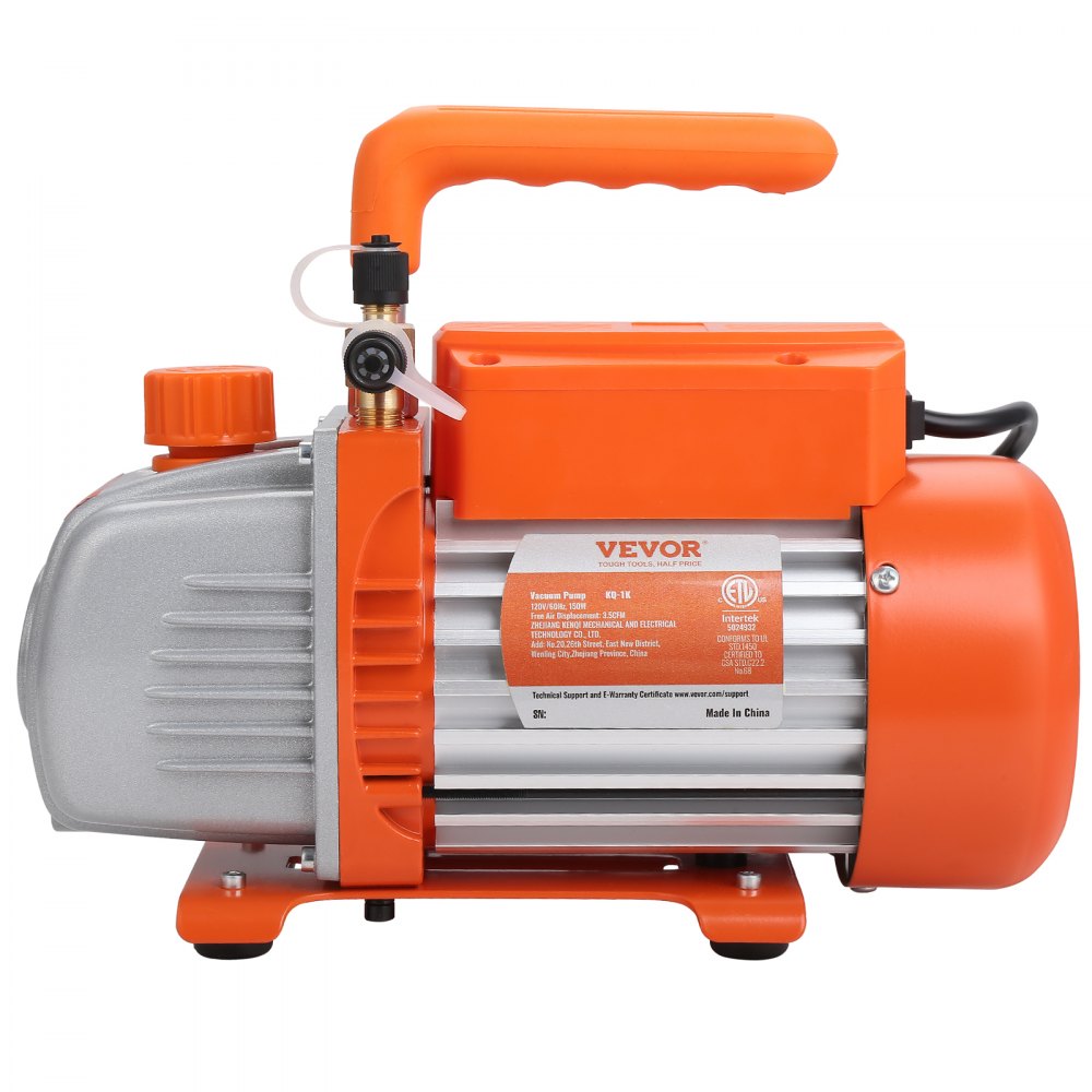 VEVOR 1/5 HP 3.5 CFM AC Vacuum Pump and Gauge Set, Single Stage Rotary Vane HVAC Air Vacuum Pump A/C Refrigerant Kit Manifold Gauge Set, with Three-Color Hose Carry Bag, Applicable to R134a, R410a