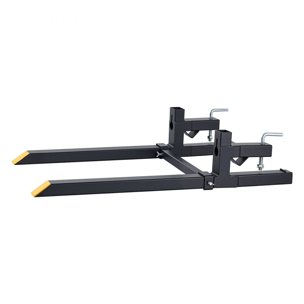 VEVOR Pallet Forks 2000 lbs Clamp-On Pallet Forks, 43 in Length Yellow Tips, for Tractor Attachments, Skid Steer & Loader Bucket, Adjustable Stabilizer Bar, Heavy-Duty Reinforced Tractor Bucket Fork
