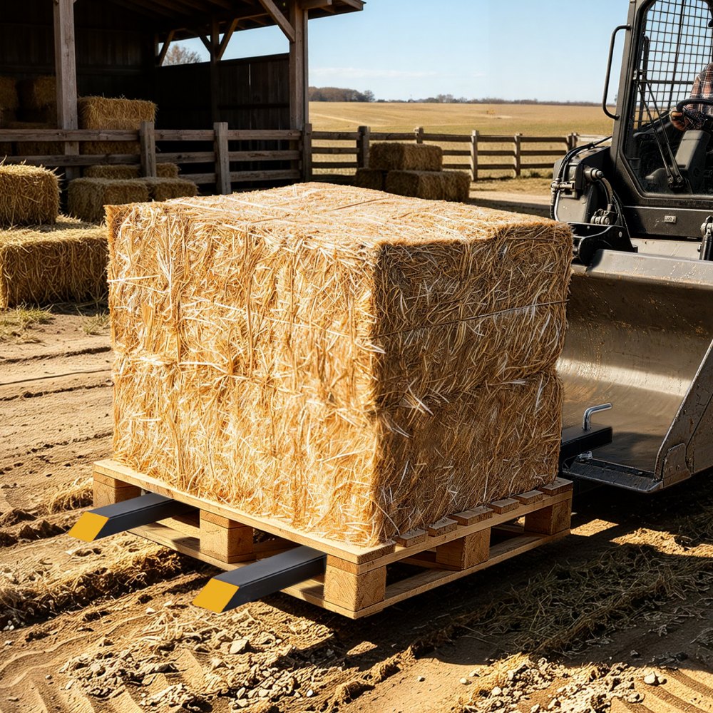 VEVOR Pallet Forks 4000 lbs Clamp-On Pallet Forks, 60 in Length Yellow Tips, for Tractor Attachments, Skid Steer & Loader Bucket, Adjustable Stabilizer Bar, Heavy-Duty Reinforced Tractor Bucket Fork