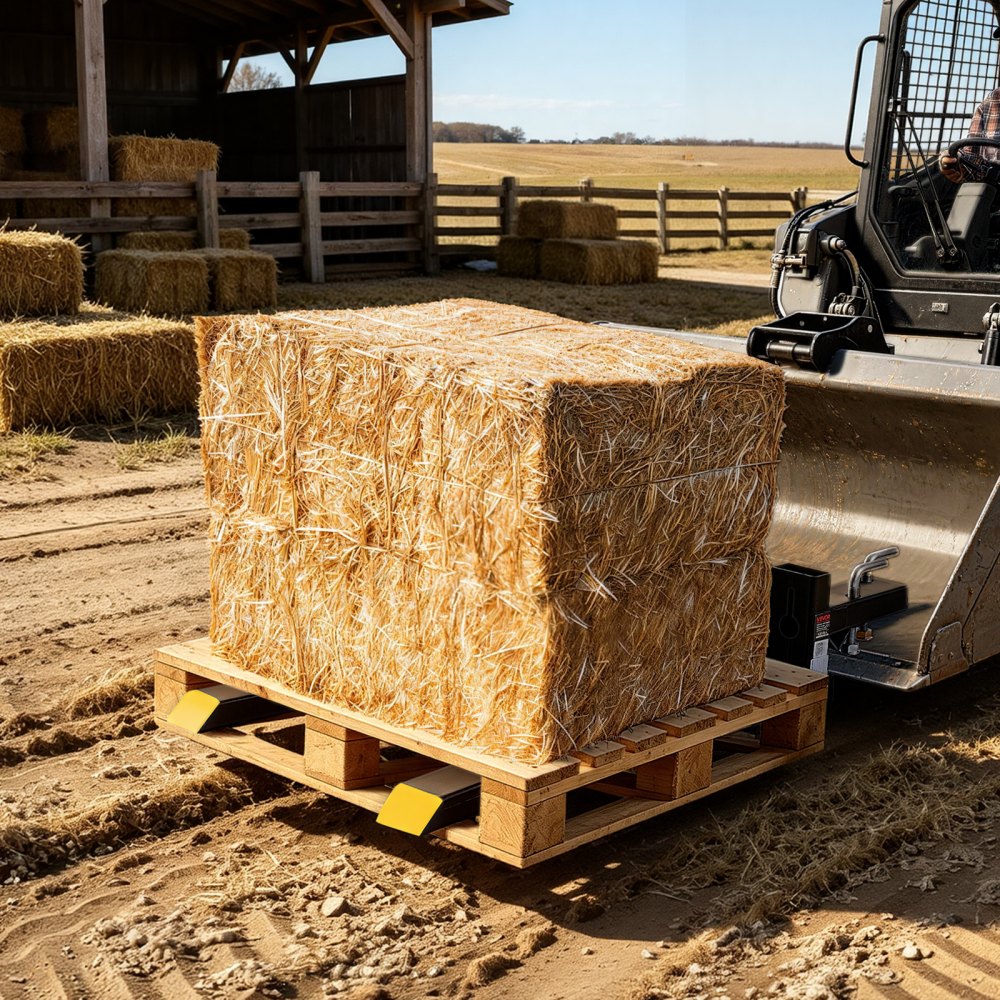 VEVOR Pallet Forks 4000 lbs Clamp-On Pallet Forks, 60 in Length Yellow Tips, Suitable for Tractor Attachments, Skid Steer and Loader Bucket, Adjustable Stabilizer Bar, Heavy-Duty Tractor Bucket Fork
