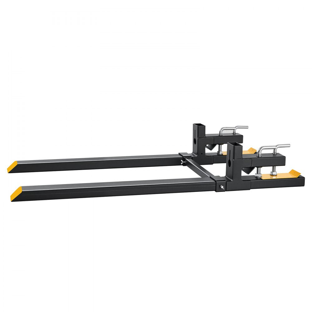 VEVOR Pallet Forks 4000 lbs Clamp-On Pallet Forks, 60 in Length Yellow Tips, Suitable for Tractor Attachments, Skid Steer and Loader Bucket, Adjustable Stabilizer Bar, Heavy-Duty Tractor Bucket Fork