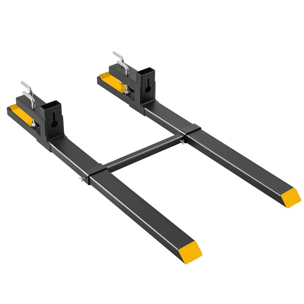 VEVOR Pallet Forks 4000 lbs Clamp-On Pallet Forks, 60 in Length Yellow Tips, Suitable for Tractor Attachments, Skid Steer and Loader Bucket, Adjustable Stabilizer Bar, Heavy-Duty Tractor Bucket Fork