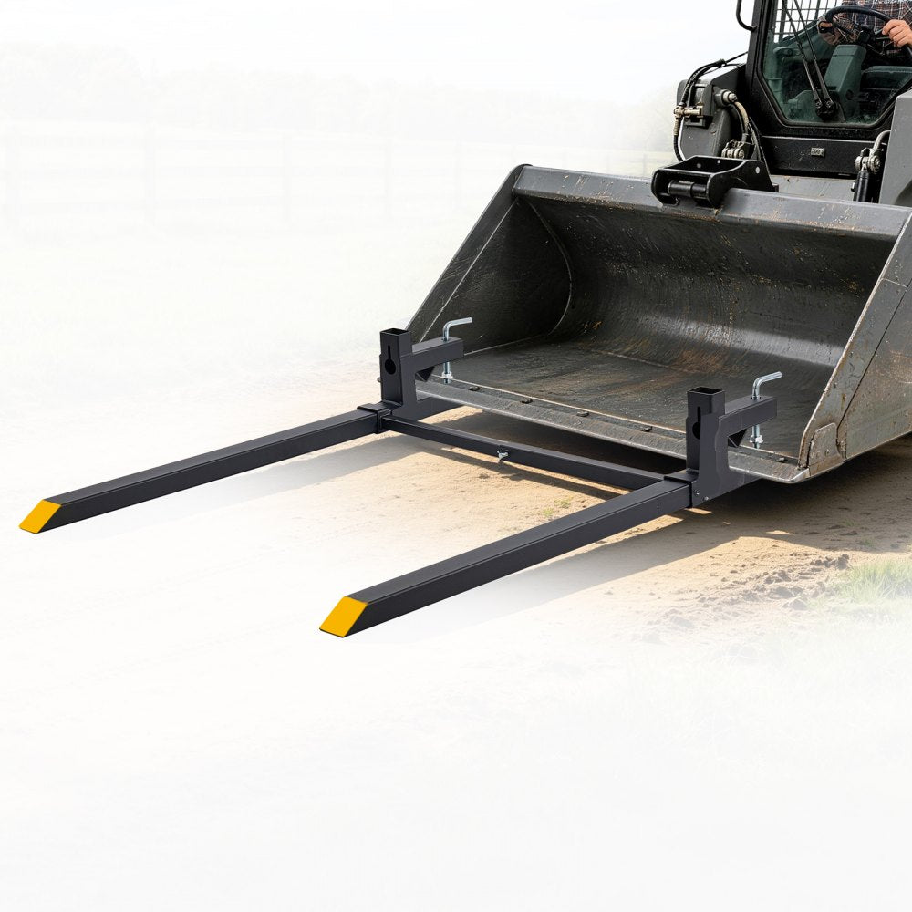 VEVOR Pallet Forks 2000 lbs Clamp-On Pallet Forks, 60 in Length Yellow Tips, for Tractor Attachments, Skid Steer & Loader Bucket, Adjustable Stabilizer Bar, Heavy-Duty Reinforced Tractor Bucket Fork