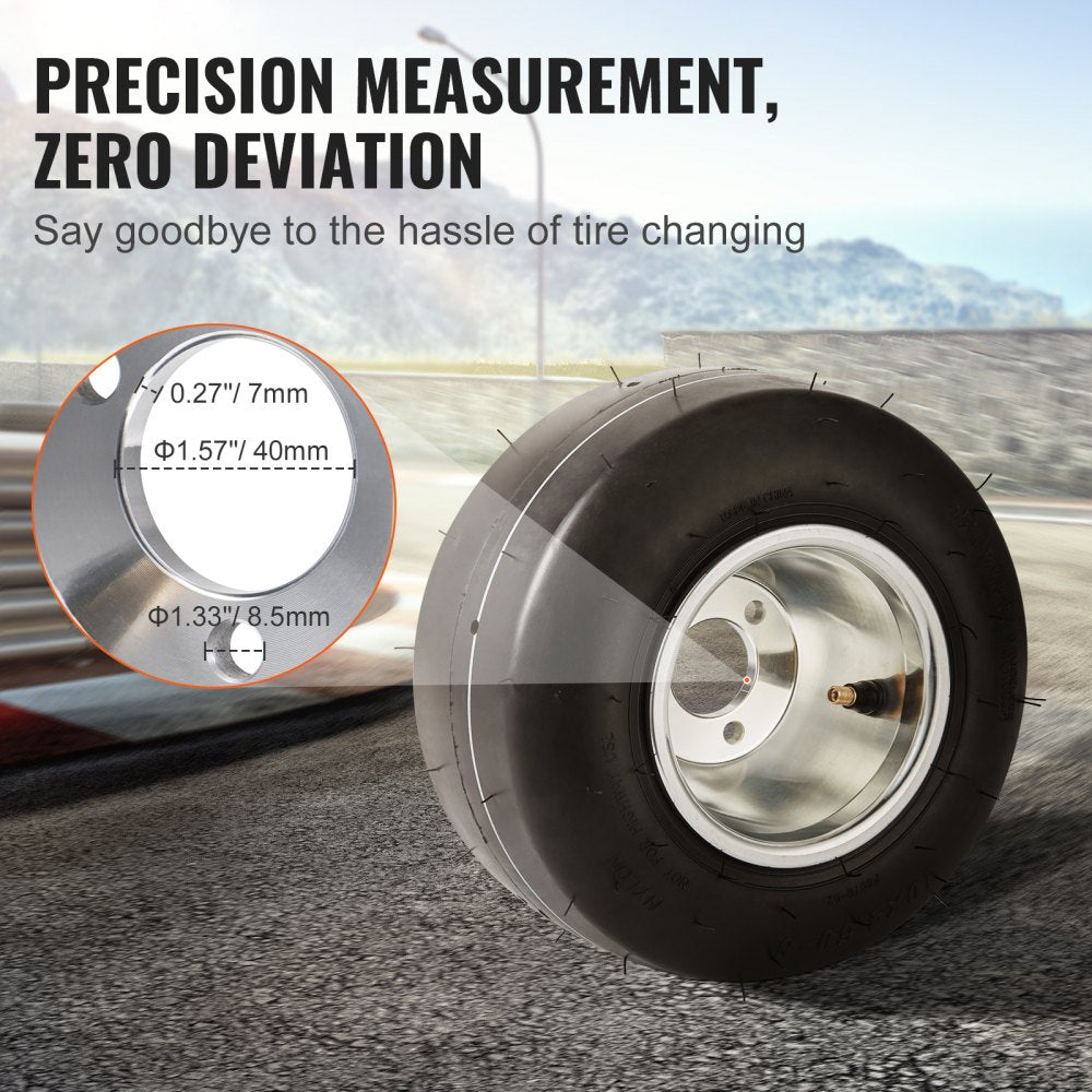 VEVOR Go Kart Tires and Rims, 10x4.5-5" Go Kart Wheels, 2-Pack Front Wheels, Aluminum Alloy Rims and Rubber Tires, Hub-Rim Fit Bolt Pattern 1.57 inch with 3 Bolt Holes, Replacement Pneumatic Tire