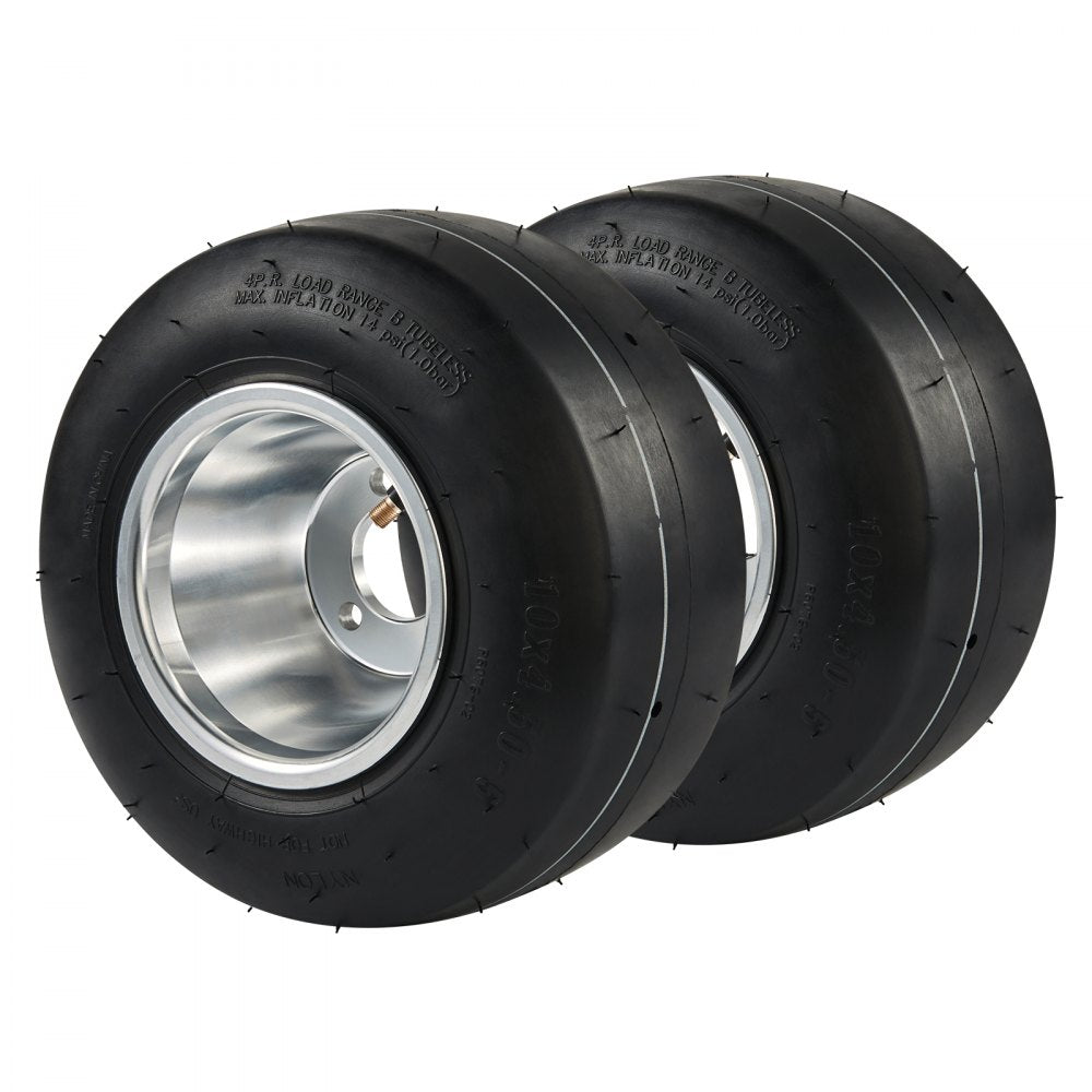 VEVOR Go Kart Tires and Rims, 10x4.5-5" Go Kart Wheels, 2-Pack Front Wheels, Aluminum Alloy Rims and Rubber Tires, Hub-Rim Fit Bolt Pattern 1.57 inch with 3 Bolt Holes, Replacement Pneumatic Tire