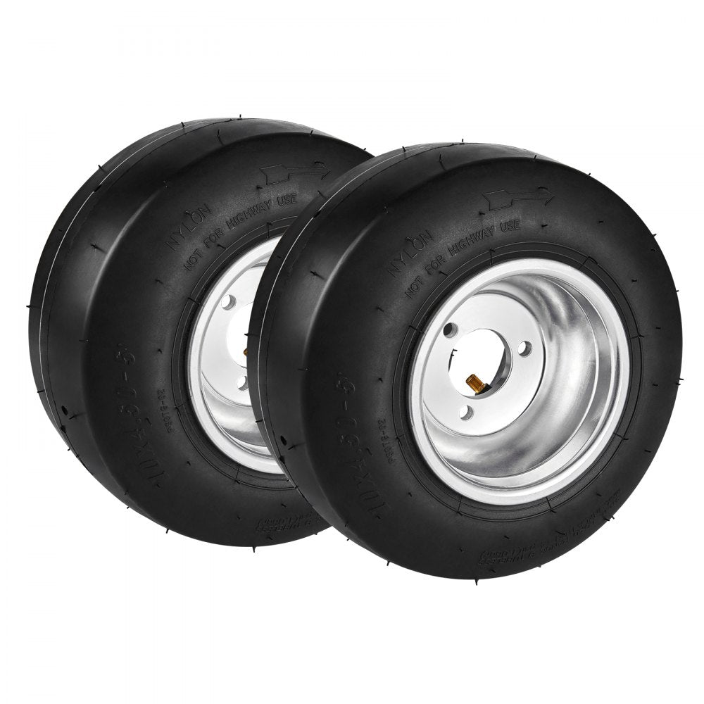 VEVOR Go Kart Tires and Rims, 10x4.5-5" Go Kart Wheels, 2-Pack Front Wheels, Aluminum Alloy Rims and Rubber Tires, Hub-Rim Fit Bolt Pattern 1.57 inch with 3 Bolt Holes, Replacement Pneumatic Tire