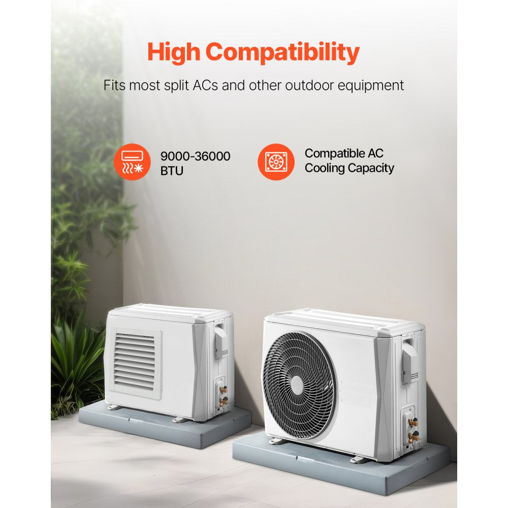 VEVOR Mini Split Pad, for 9000-36000BTU Ductless Air Conditioner Heat Pump Systems, 38 x 18 x 3 inch Plastic Outdoor Condenser Equipment Anti-Vibration Pads for Heat Pump System, Max Load 400 lbs