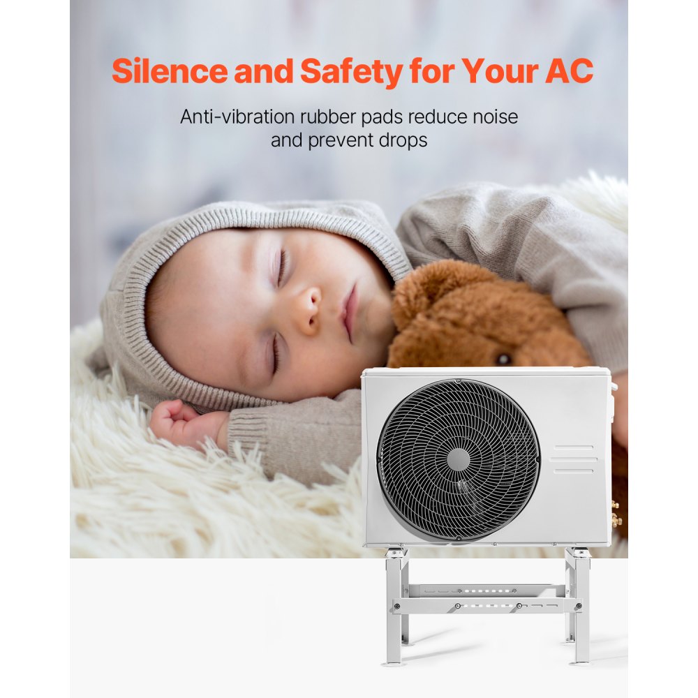 VEVOR Mini Split Ground Stand, Adjustable Anti-Vibration Mini Split Stand for 9000-60000 BTU Ductless Air Conditioner Heat Pump, Heavy Duty AC Base Bracket Floor Mount w/ 770LBS Max. Load Capacity