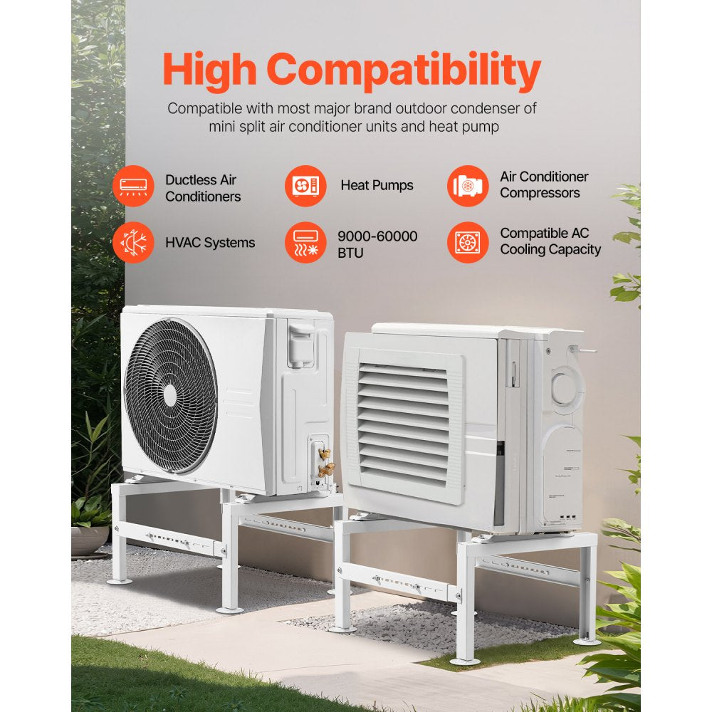 VEVOR Mini Split Ground Stand, Adjustable Anti-Vibration Mini Split Stand for 9000-60000 BTU Ductless Air Conditioner Heat Pump, Heavy Duty AC Base Bracket Floor Mount w/ 770LBS Max. Load Capacity