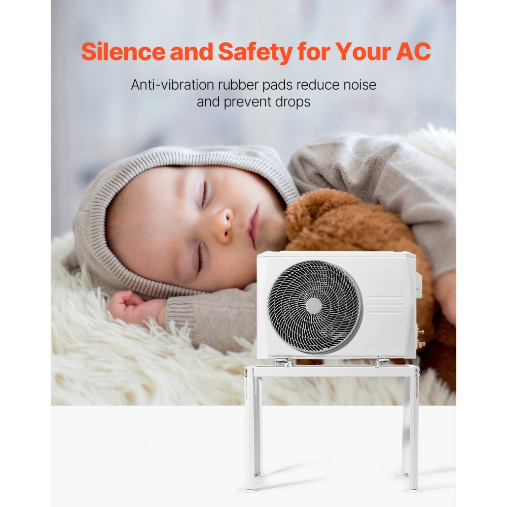 VEVOR Mini Split Ground Stand, Adjustable Anti-Vibration Mini Split Stand for 9000-18000 BTU Ductless Air Conditioner Heat Pump, Heavy Duty AC Base Bracket Floor Mount w/ 441LBS Max. Load Capacity
