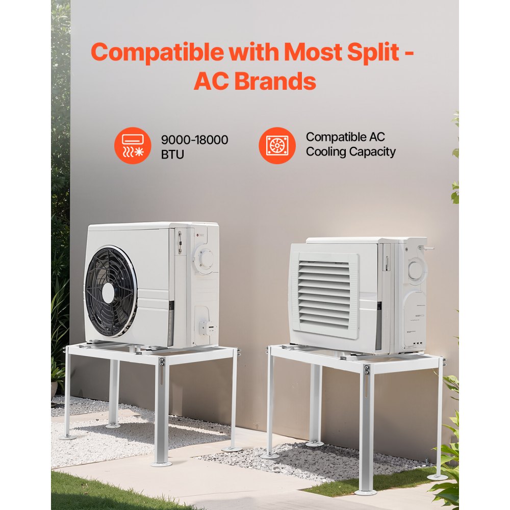 VEVOR Mini Split Ground Stand, Adjustable Anti-Vibration Mini Split Stand for 9000-18000 BTU Ductless Air Conditioner Heat Pump, Heavy Duty AC Base Bracket Floor Mount w/ 441LBS Max. Load Capacity
