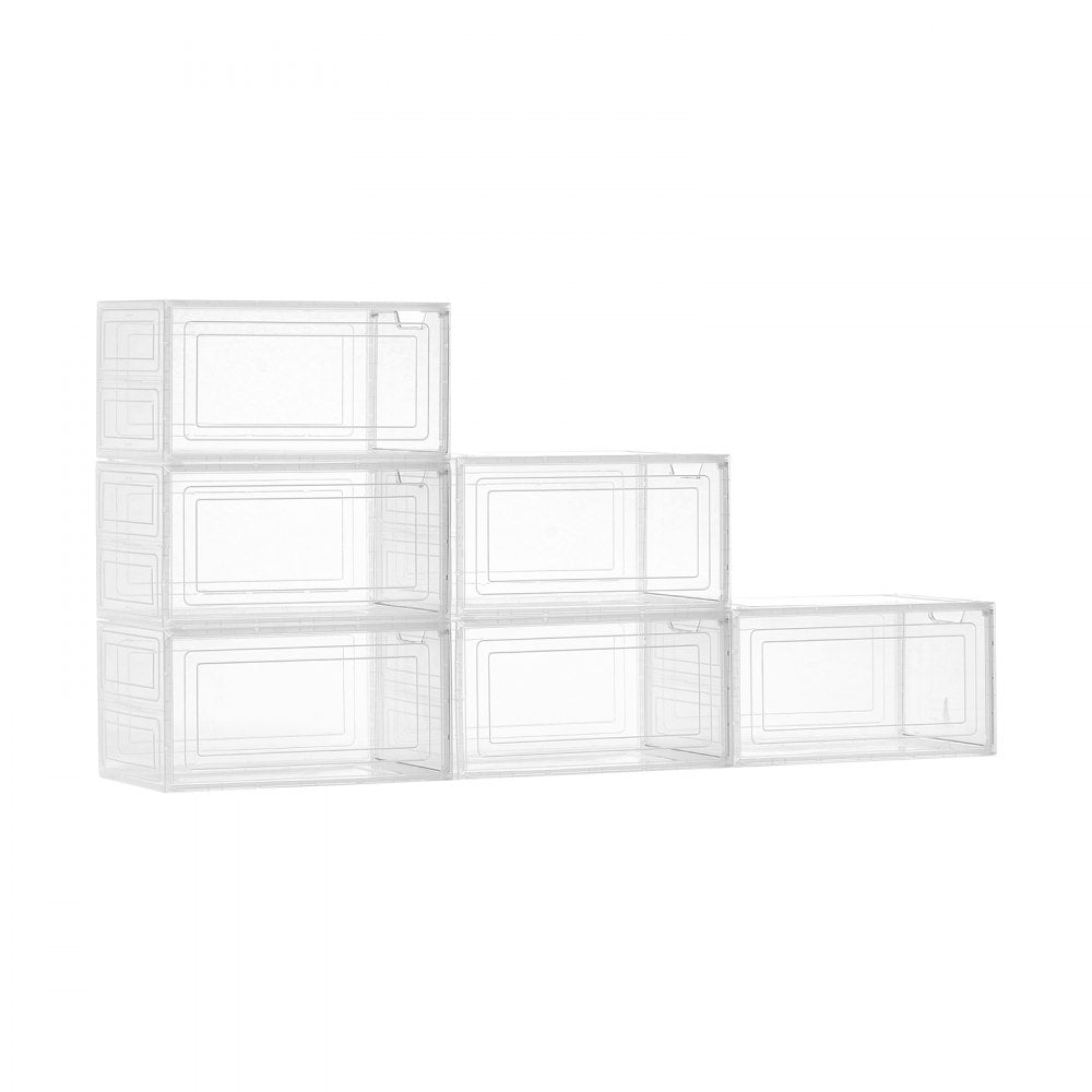 VEVOR Shoe Storage Boxes, 6 Pack Clear Stackable Shoe Boxes Storage Organizers with Magnetic Door, Fit up to US Size 13, Plastic Sneaker Containers for High Heels, Boots, and Hats, Transparent White