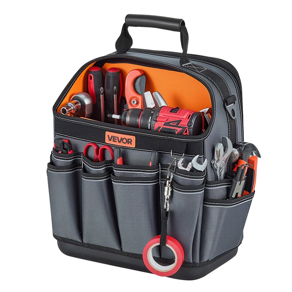 VEVOR Tool Bag, 13.2 Inch, 39-Pocket Open Top Tool Pouch, Portable Electrical Maintenance Toolbox Organizer Storage with Hard Plastic Base, Adjustable Shoulder Strap, for Professionals DIY & Jobsite