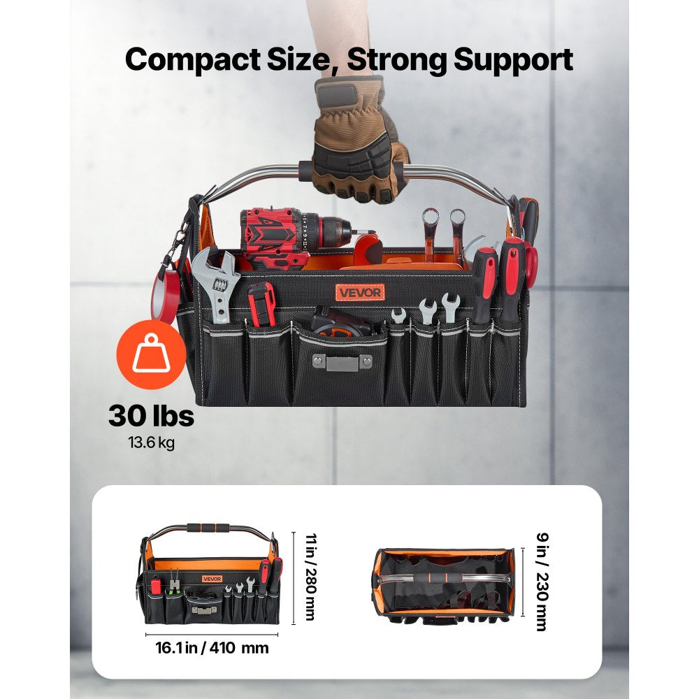 VEVOR Tool Bag, 16.1 Inch, 33-Pocket Open Top Tool Tote, Electrical Maintenance Toolbox Organizer Storage with Handle, Adjustable Shoulder Strap, Portable Toolbag, for Professionals DIY & Jobsite Use