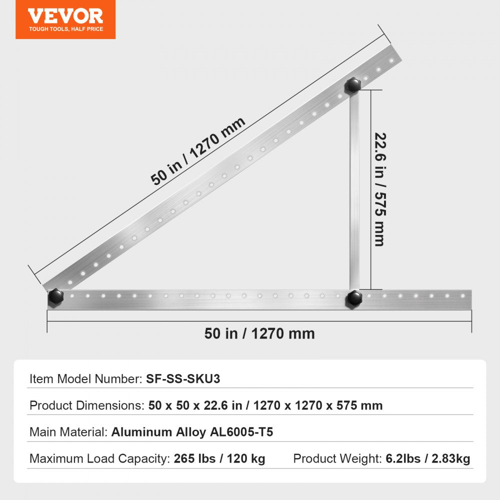 VEVOR 50-Inch Solar Panel Mounting Brackets, 0 to 90° Adjustable Tilt Mount Brackets Support 100-550W Solar Panels, Lightweight Aluminum Brackets with Folding Tilt Legs for RV, Roof, Boat, Off-Grid