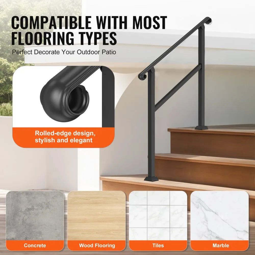 VEVOR Handrails for Outdoor Steps, 2-3 Step Stair Hand Rail & Indoor Railing Kit, Railings for Outside Steps with Installation Kit, Hand Rails for Seniors,Porch Railing & Deck Hand Rail, Black