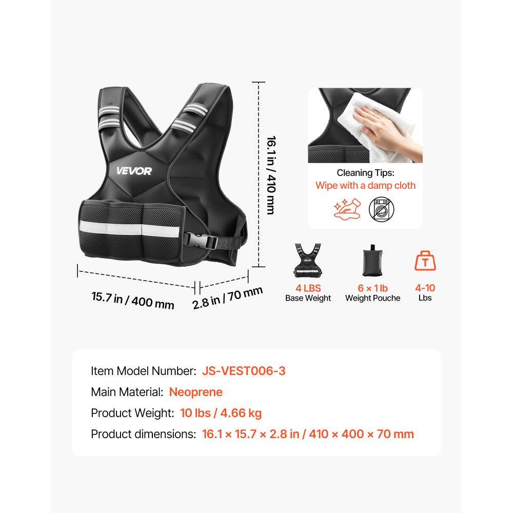 VEVOR Adjustable Weighted Vest, 4-10 lbs Comfortable X-Shape Body Weight Vest Set with 6 Weight Packs and Reflective Stripe, for Men Women, Workout Equipment for Strength Training Running Jogging