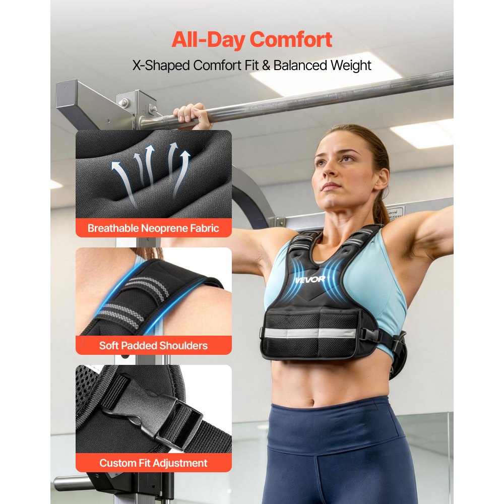 VEVOR Adjustable Weighted Vest, 20-32 lbs Comfortable X-Shape Body Weight Vest Set with 6 Weight Packs and Reflective Stripe, for Men Women, Workout Equipment for Strength Training Running Jogging
